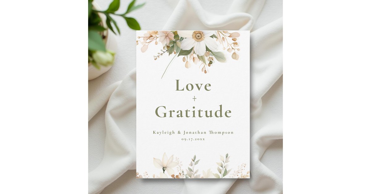 White Modern Watercolor Floral Wedding Thank You Card | Zazzle