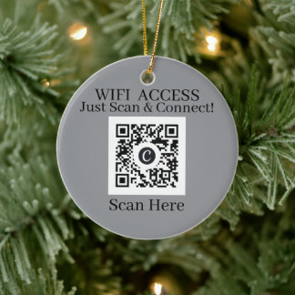 White Modern WiFi QR Code Access Christmas Ceramic Ornament