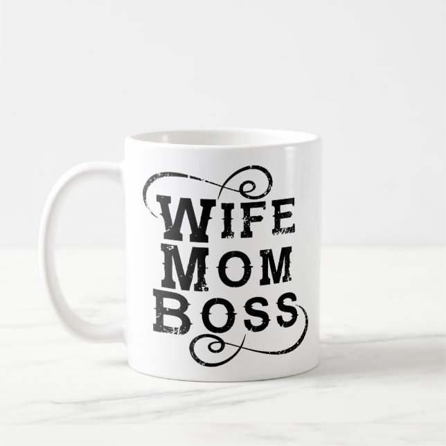 White Mom Boss, distress text Coffee Mug (Left)