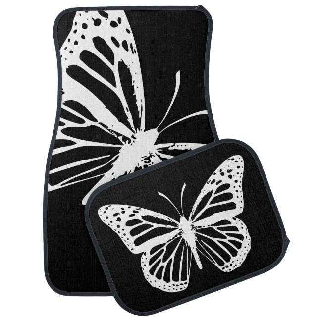 White Monarch Butterfly Silhouette on Car Floor Mat (Set)