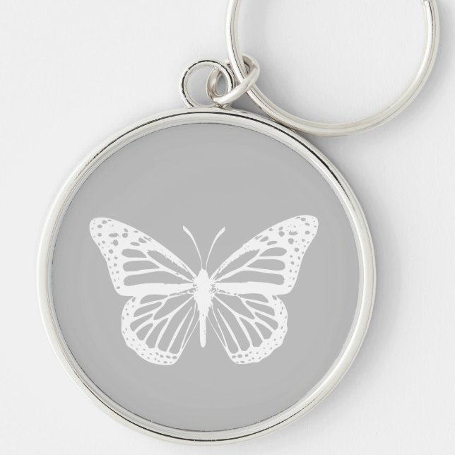 White Monarch Butterfly Silhouette on Keychain (Front)