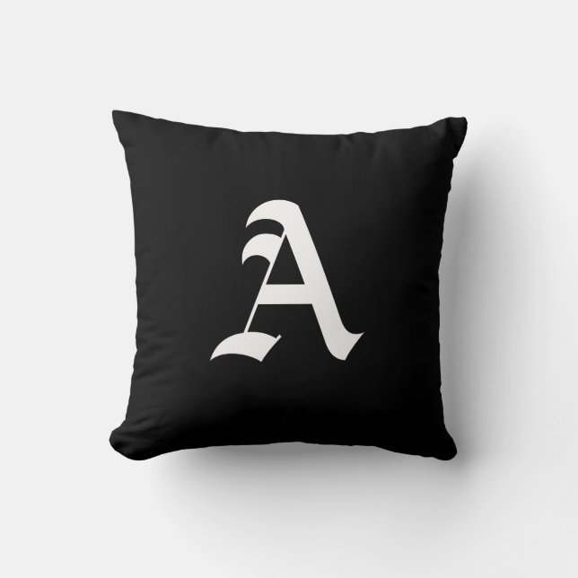 White monogram A on black Throw Pillow (Front)