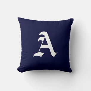 White monogram A on navy blue Throw Pillow