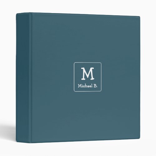 White Monogram and Name on Blue Rounded Square 3 Ring Binder