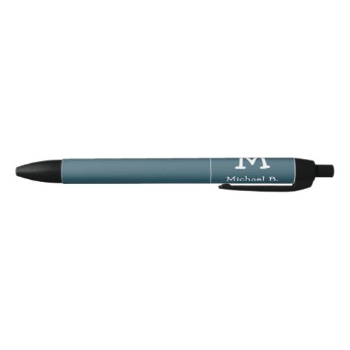 White Monogram and Name on Blue Rounded Square Black Ink Pen