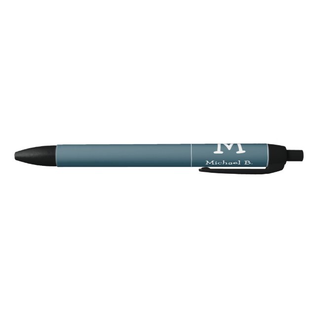 White Monogram and Name on Blue Rounded Square Pen (Bottom)