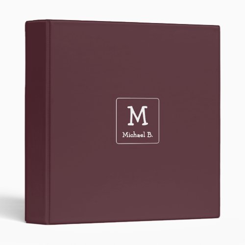 White Monogram and Name on Dusty Burgundy  3 Ring Binder