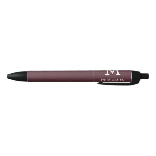 White Monogram and Name on Dusty Burgundy  Black Ink Pen