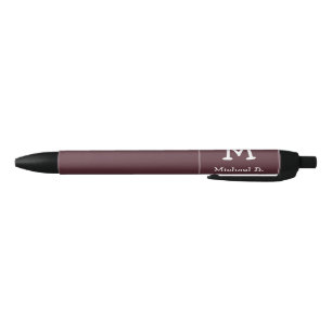 White Monogram and Name on Dusty Burgundy Pen