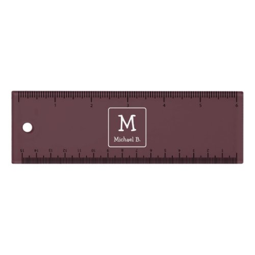 White Monogram and Name on Dusty Burgundy Ruler