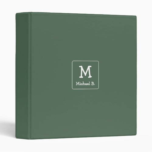 White Monogram and Name on Green Rounded Square 3 Ring Binder