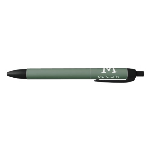 White Monogram and Name on Green Rounded Square Black Ink Pen