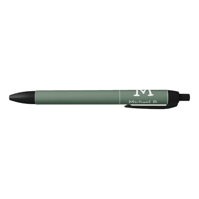 White Monogram and Name on Green Rounded Square Pen (Bottom)