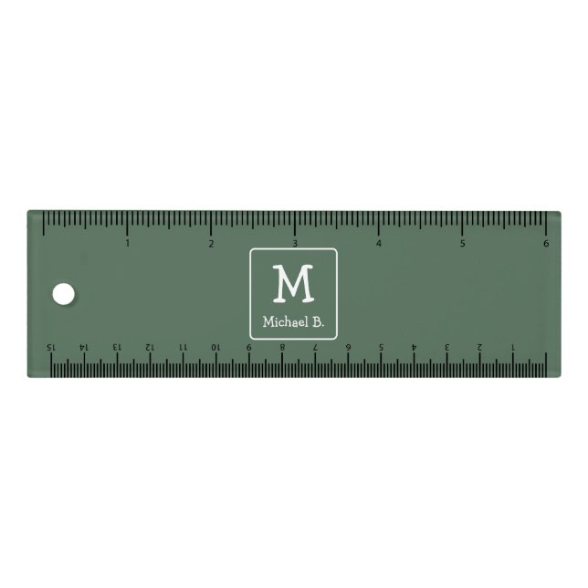 White Monogram and Name on Green Ruler (Front)