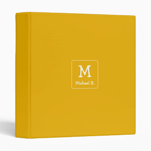 White Monogram and Name on Honey Mustard Yellow 3 Ring Binder