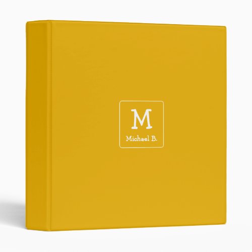 White Monogram and Name on Honey Mustard Yellow  3 Ring Binder