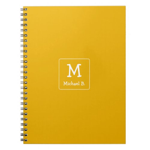 White Monogram and Name on Honey Mustard Yellow  Notebook