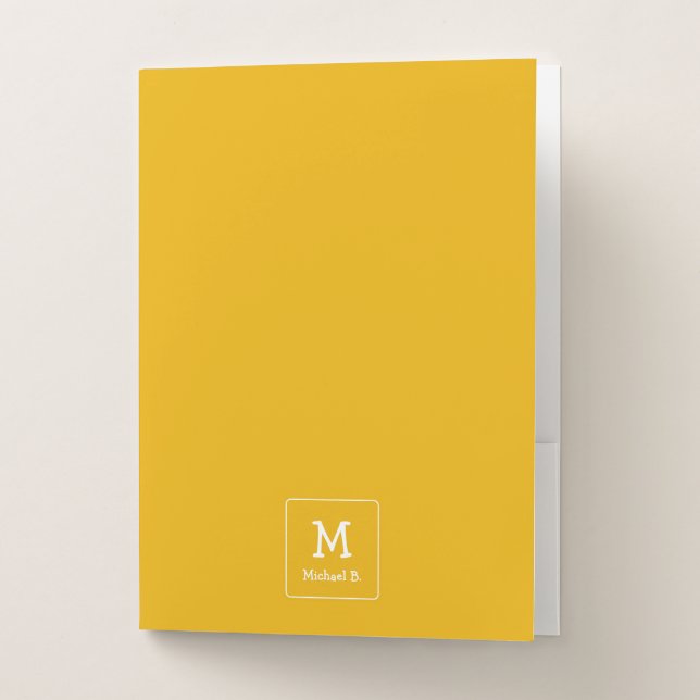 White Monogram and Name on Honey Mustard Yellow  Pocket Folder (Front)