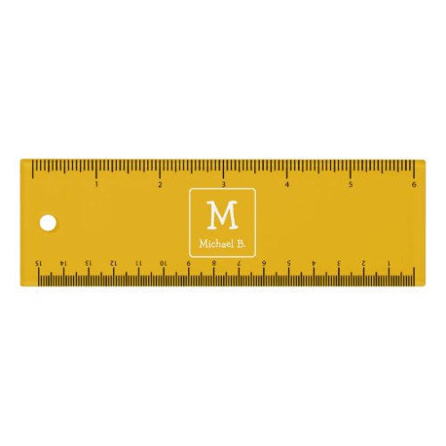 White Monogram and Name on Honey Mustard Yellow  Ruler