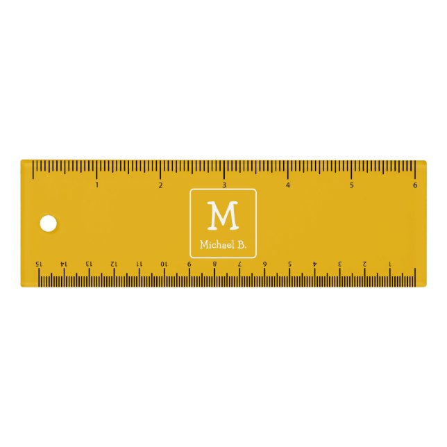 White Monogram and Name on Honey Mustard Yellow  Ruler (Front)