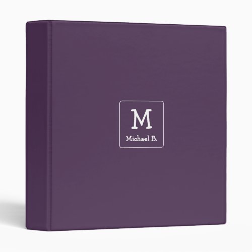 White Monogram and Name on Purple Rounded Square 3 Ring Binder