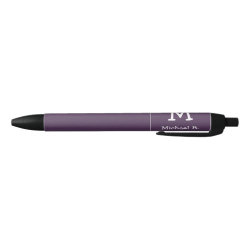 White Monogram and Name on Purple Rounded Square Black Ink Pen