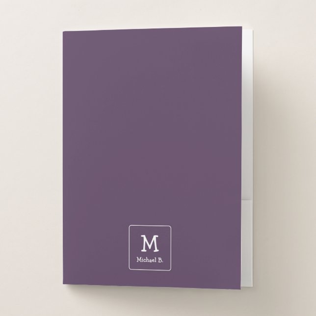 White Monogram and Name on Purple Rounded Square Pocket Folder (Front)