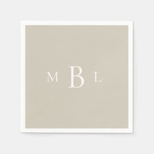  White Monogram Beige Wedding Cocktail Napkins