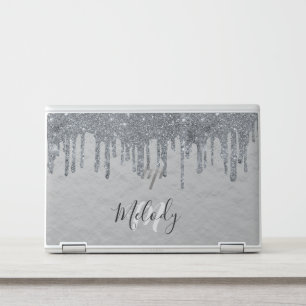 White monogram black script on dripping silver HP  Laptop Skin