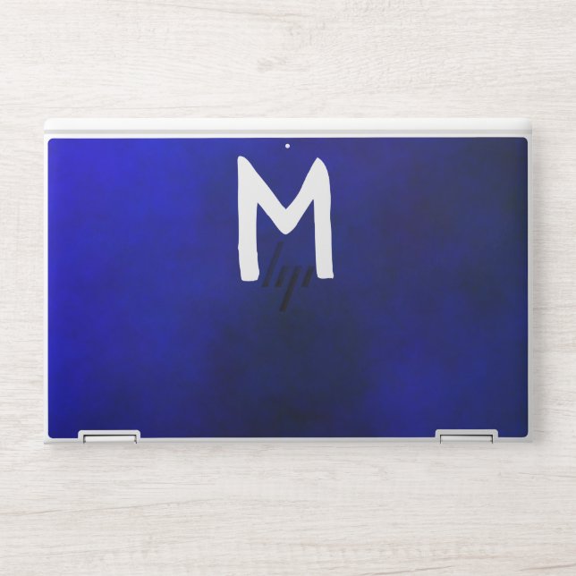 White Monogram Blue Plasma HP Laptop Skin (Front)