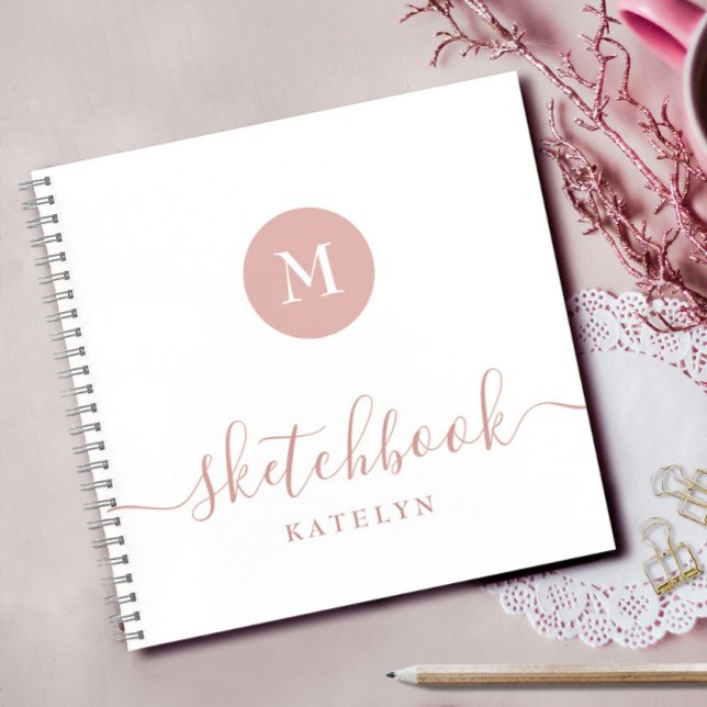 White Monogram Blush Pink Sketchbook Simple Modern Notebook (Creator Uploaded)