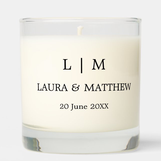 White Monogram Decor Wedding Scented Candle (Front)