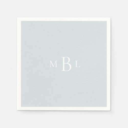 White Monogram Dusty Blue Elegant Wedding  Napkins