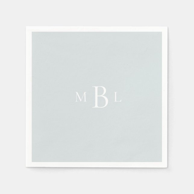 White Monogram Dusty Blue Elegant Wedding  Napkins (Front)