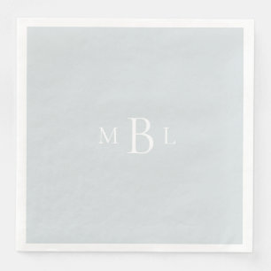 White Monogram Dusty Blue Elegant Wedding Paper Dinner Napkins