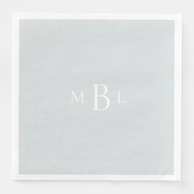 White Monogram Dusty Blue Elegant Wedding Paper Dinner Napkins (Front)