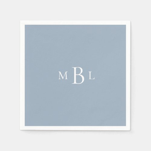 White Monogram Dusty Blue Wedding  Napkins