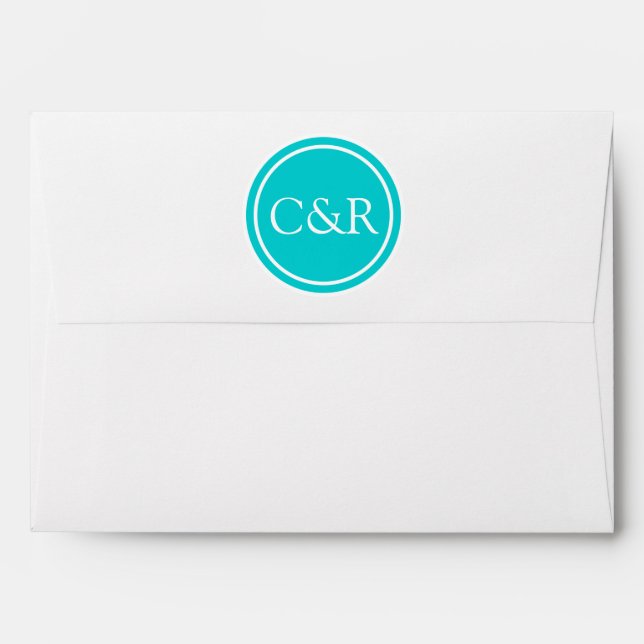 White Monogram Envelope, Deep Turquoise Lined Envelope (Back (Top Flap))