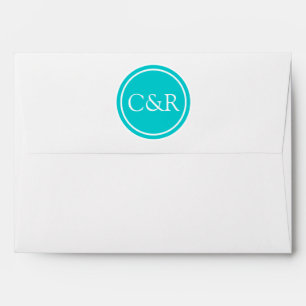 White Monogram Envelope, Deep Turquoise Lined Envelope