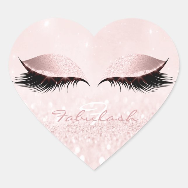 White Monogram Girly Glitter Pink Lashes Heart Sticker (Front)