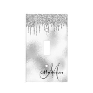 White Monogram Glitter Drips Pretty Light Switch Cover