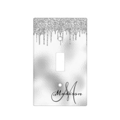 White  Monogram Glitter Drips Pretty Light Switch Cover