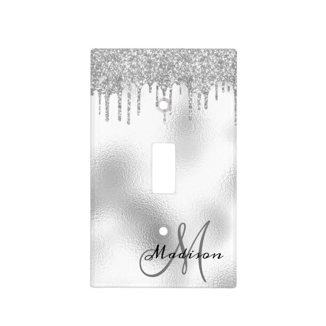White  Monogram Glitter Drips Pretty Light Switch Cover (Front)