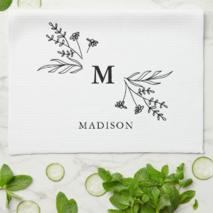 White Monogram Initial Modern Family Name Grandma Kitchen Towel