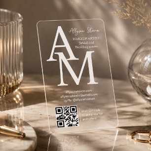 White Monogram Makeup Artist Transparent Qr Clear Business Cards
