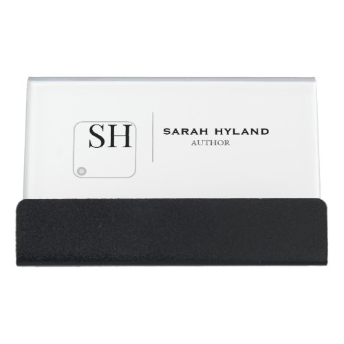 White Monogram Modern Minimal Simple Desk Busi Business Card Holder