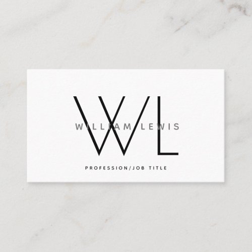 White Monogram Modern Minimalist Business Card