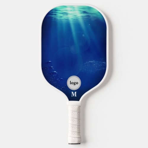 White monogram modern with logo and sea blue inter pickleball paddle