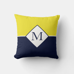 White Monogram Navy Blue  Yellow Nautical Throw Pi Pillow