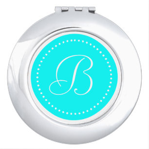 White Monogram on Aqua Blue with White Dots Vanity Mirror